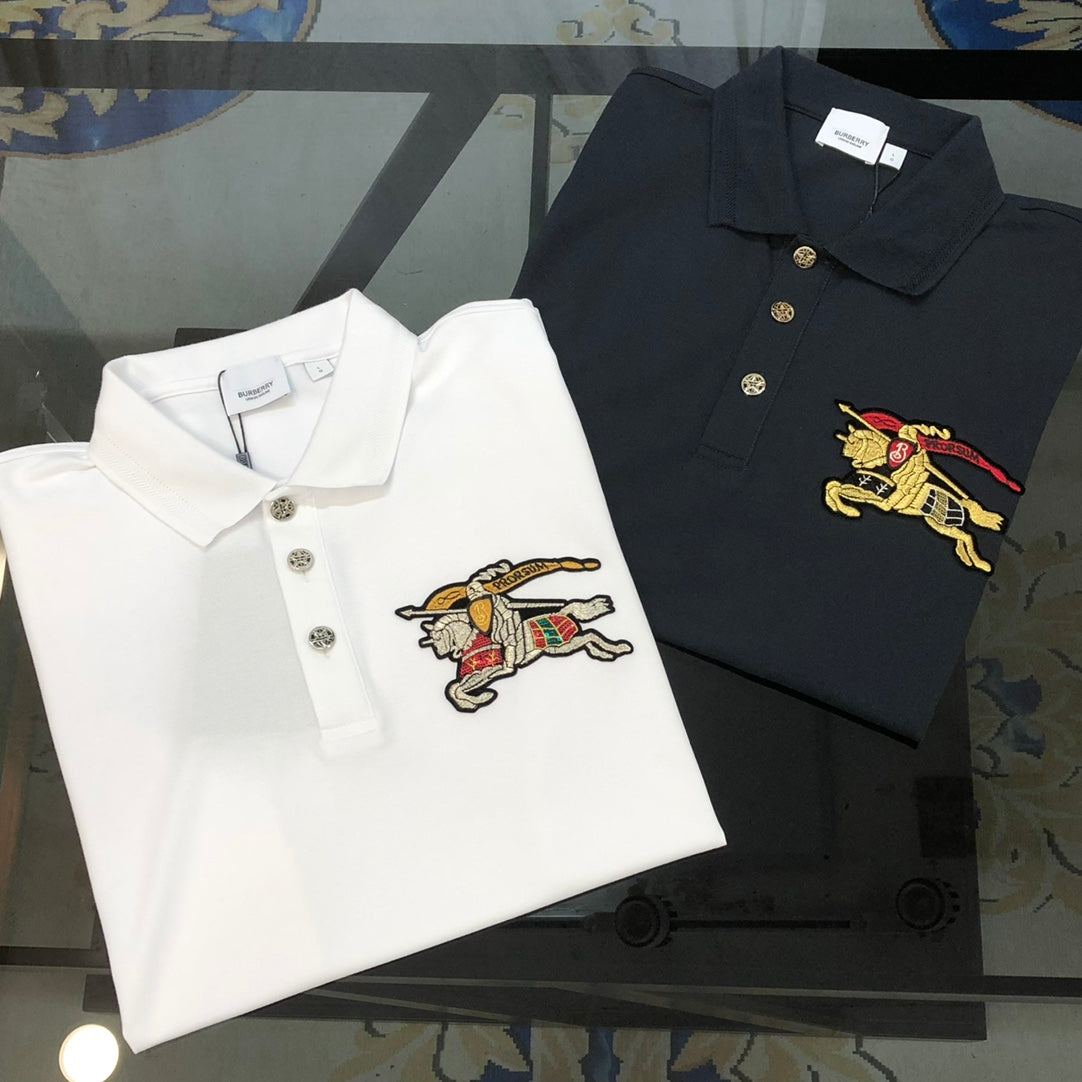 BURBERRY 2024 Early Spring Men’s Polo Shirt with Embroidered Knight Logo