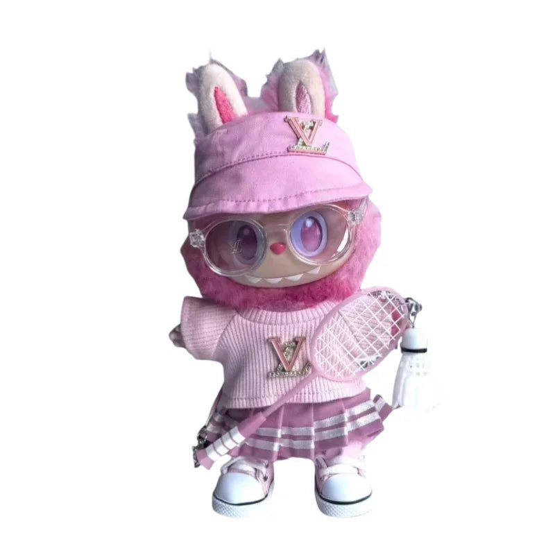 Pop Mart 17cm Labubu Doll Clothes – Trendy Pink Badminton Outfit 7-Piece Set – Fits Gen 1/2/3 (Doll Not Included)-02 - INNZEA OFFICIAL