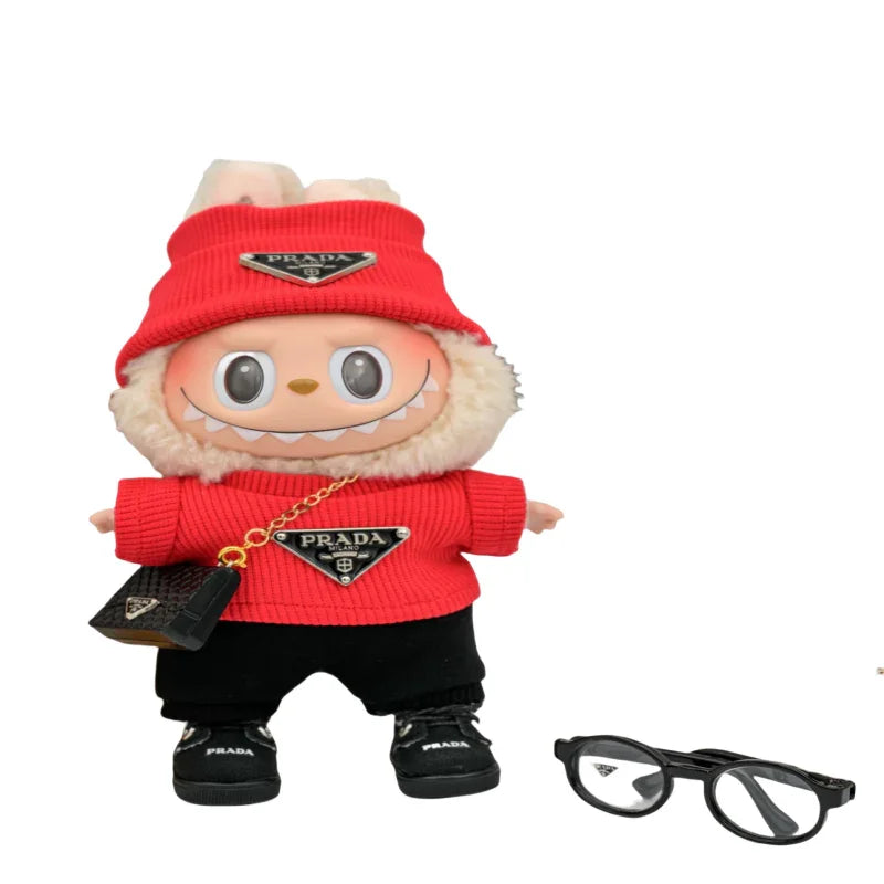 Pop Mart 17cm Labubu Doll Clothes – Luxury PRADA-Inspired Fashion Outfit 6-Piece Set – Fits Gen 1/2/3 (Clothes Only, Doll Not Included)-09 - INNZEA OFFICIAL