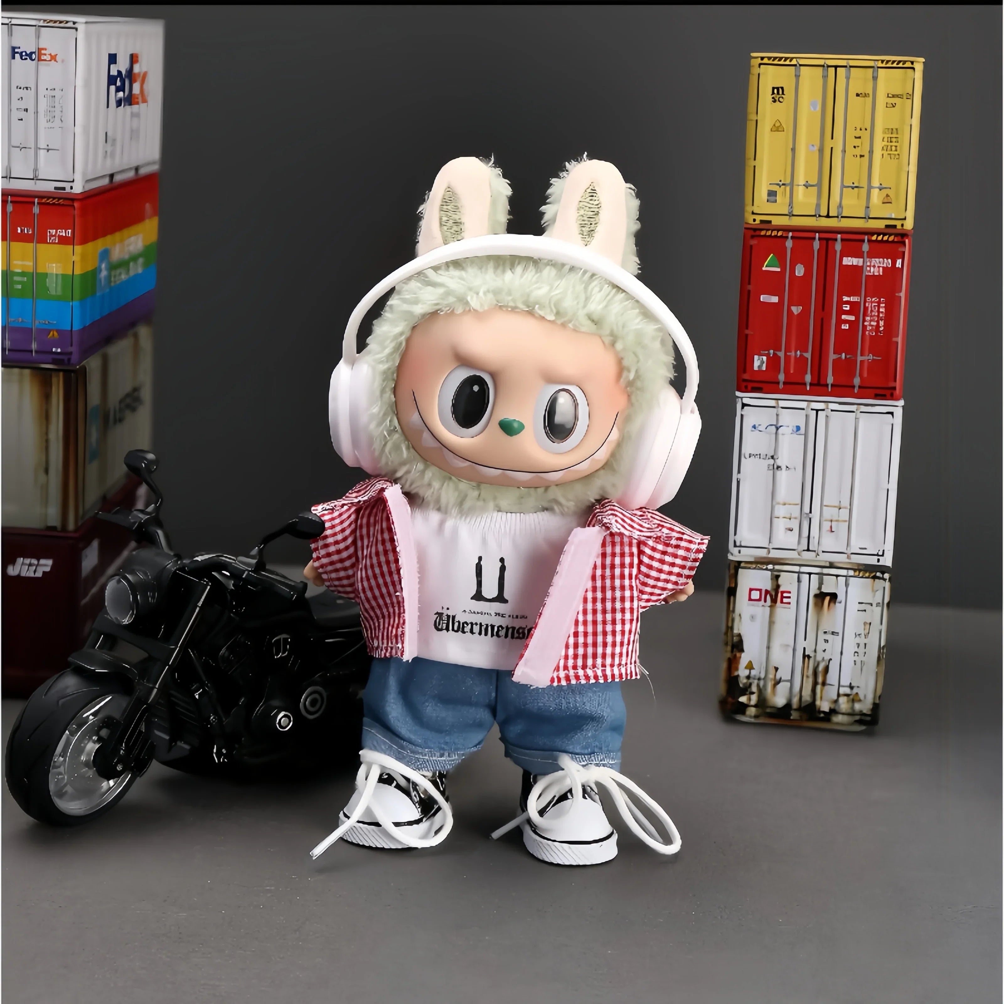 Pop Mart Labubu 1/2/3 Gen Doll Clothes GD Style White Headphones 5-Piece Streetwear Set (Clothes Only) - INNZEA OFFICIAL