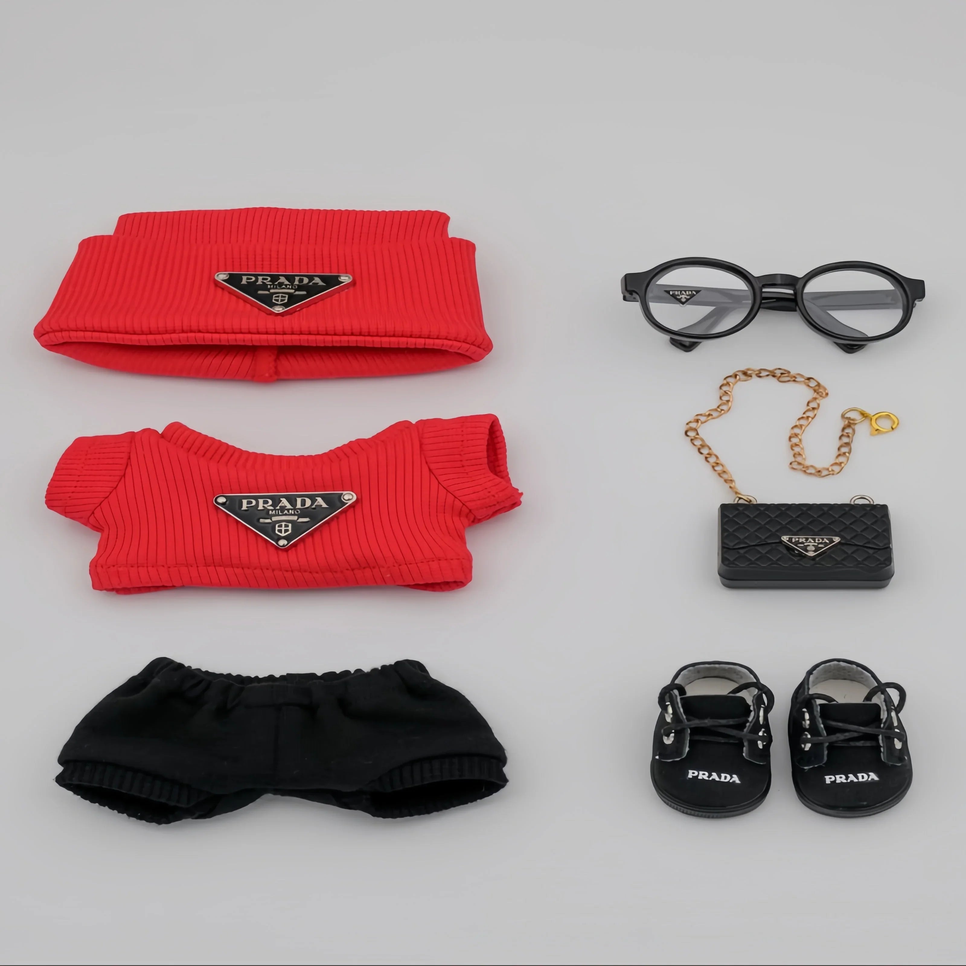Pop Mart 17cm Labubu Doll Clothes – Luxury PRADA-Inspired Fashion Outfit 6-Piece Set – Fits Gen 1/2/3 (Clothes Only, Doll Not Included)-09 - INNZEA OFFICIAL