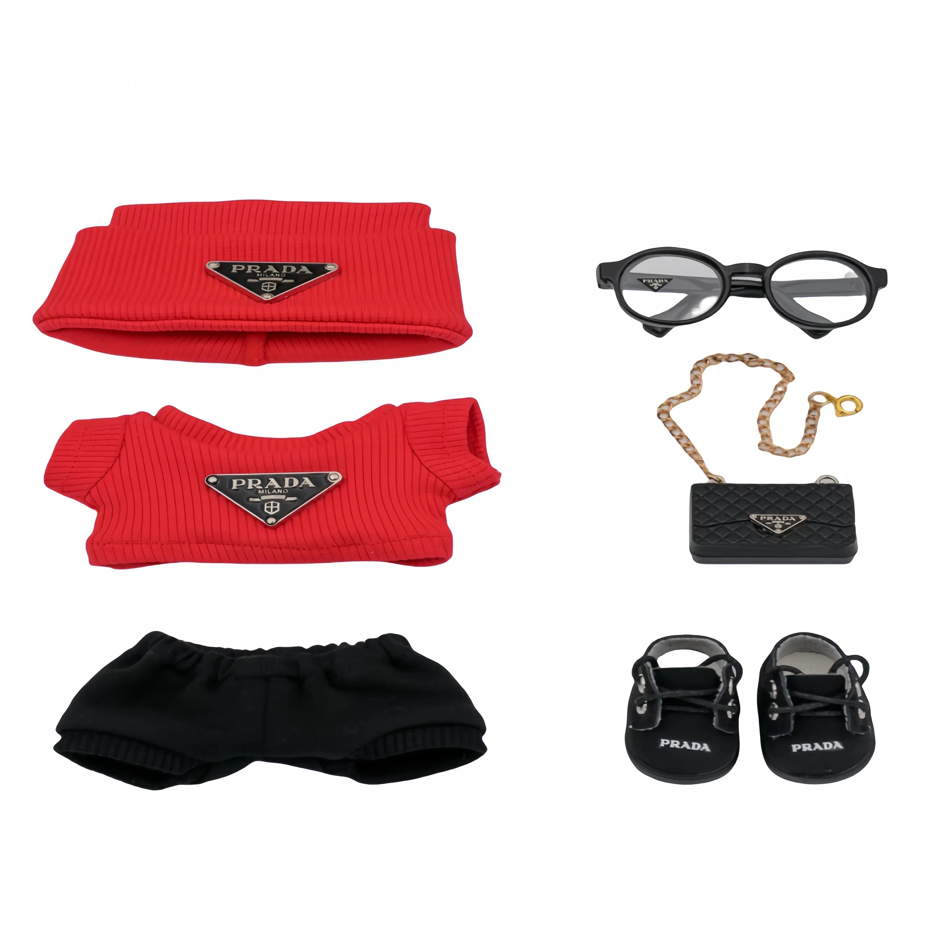 Pop Mart 17cm Labubu Doll Clothes – Luxury PRADA-Inspired Fashion Outfit 6-Piece Set – Fits Gen 1/2/3 (Clothes Only, Doll Not Included)-09 - INNZEA OFFICIAL