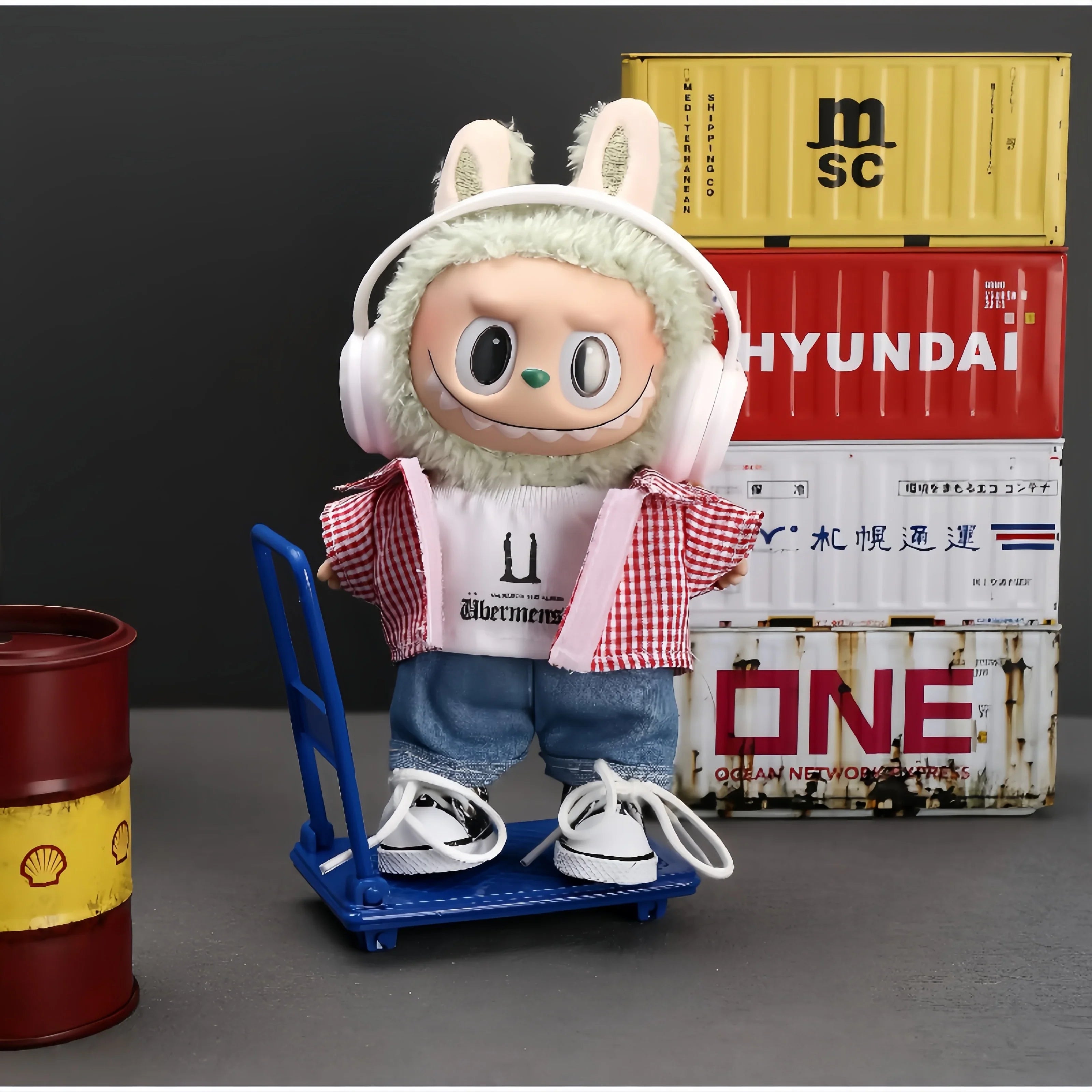 Pop Mart Labubu 1/2/3 Gen Doll Clothes GD Style White Headphones 5-Piece Streetwear Set (Clothes Only) - INNZEA OFFICIAL