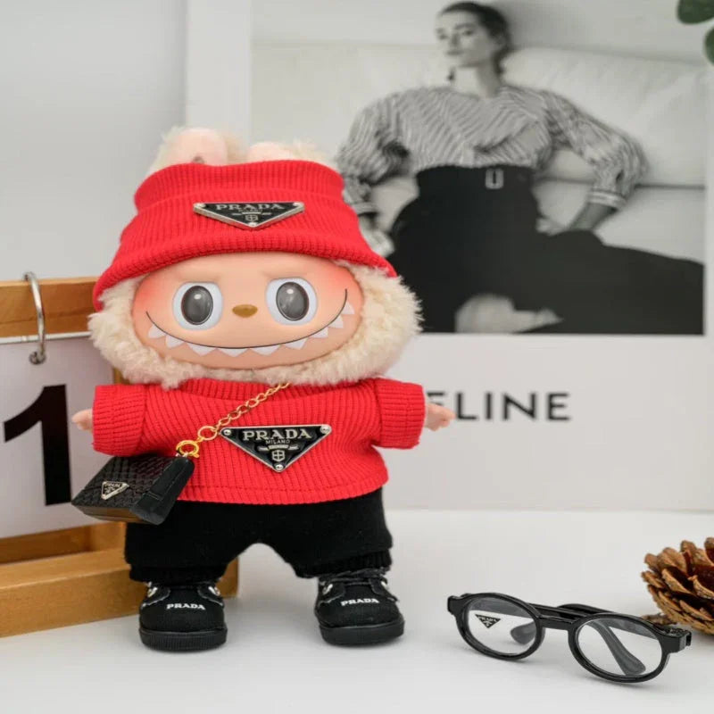 Pop Mart 17cm Labubu Doll Clothes – Luxury PRADA-Inspired Fashion Outfit 6-Piece Set – Fits Gen 1/2/3 (Clothes Only, Doll Not Included)-09 - INNZEA OFFICIAL