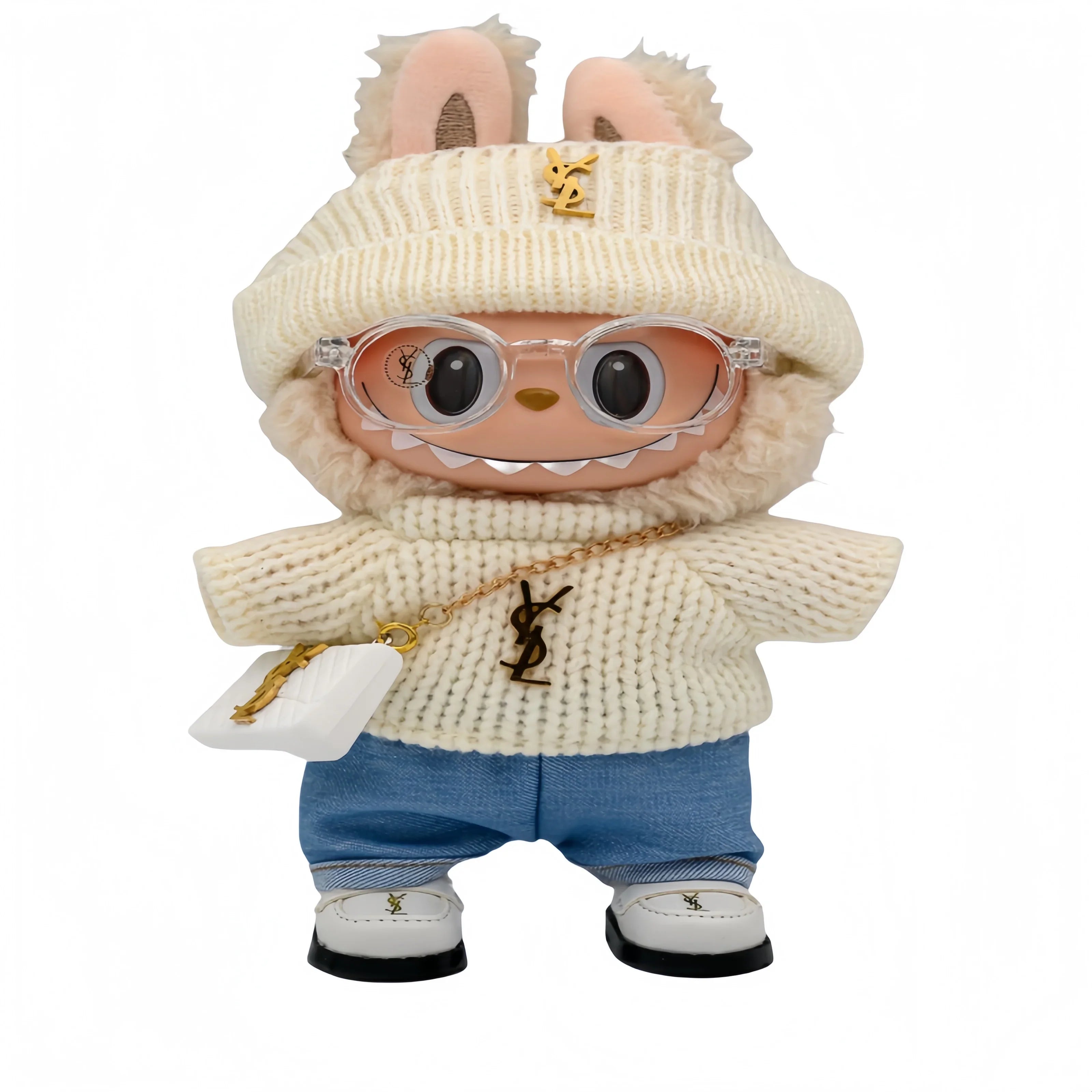 Pop Mart 17cm Labubu Doll Clothes – Chic YSL-Inspired Designer Outfit 6-Piece Set – Fits Gen 1/2/3 (Clothes Only, Doll Not Included)-12 - INNZEA OFFICIAL