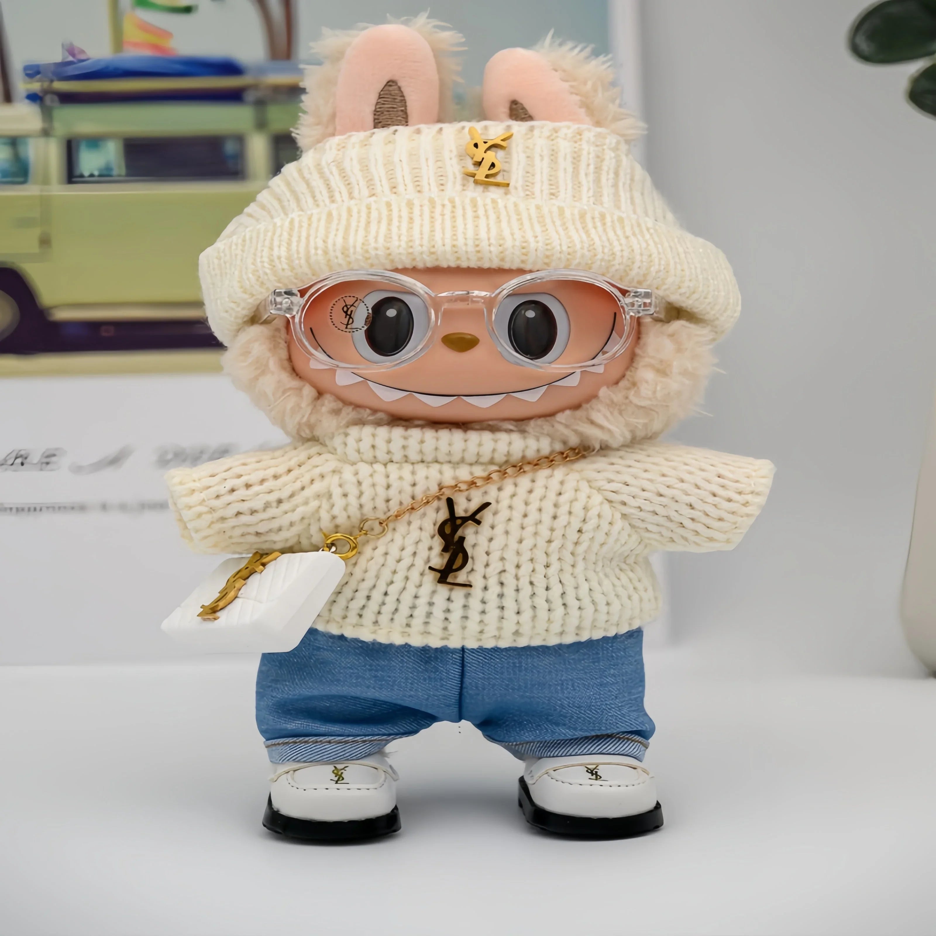 Pop Mart 17cm Labubu Doll Clothes – Chic YSL-Inspired Designer Outfit 6-Piece Set – Fits Gen 1/2/3 (Clothes Only, Doll Not Included)-12 - INNZEA OFFICIAL