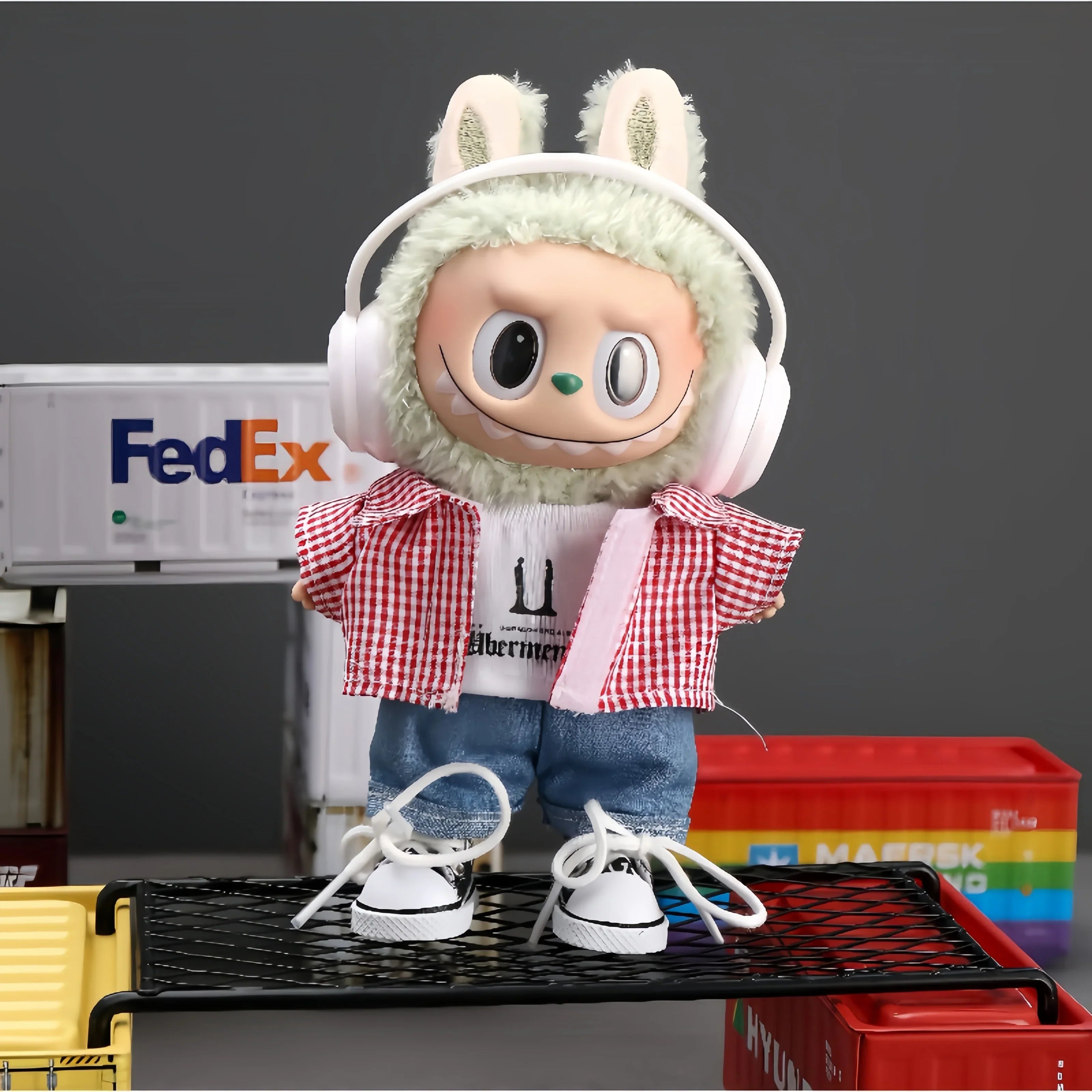 Pop Mart Labubu 1/2/3 Gen Doll Clothes GD Style White Headphones 5-Piece Streetwear Set (Clothes Only) - INNZEA OFFICIAL