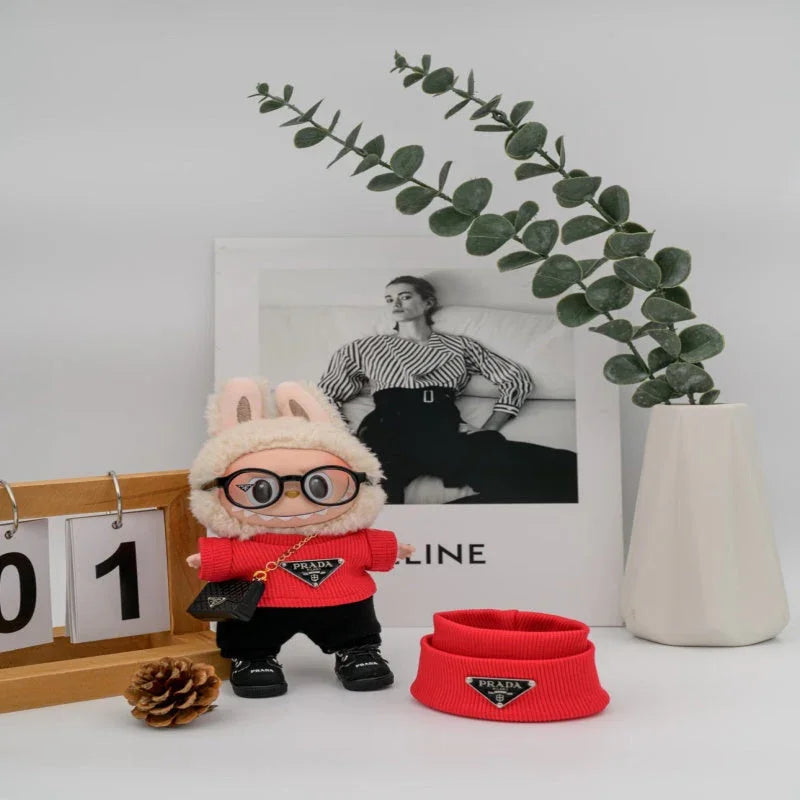 Pop Mart 17cm Labubu Doll Clothes – Luxury PRADA-Inspired Fashion Outfit 6-Piece Set – Fits Gen 1/2/3 (Clothes Only, Doll Not Included)-09 - INNZEA OFFICIAL