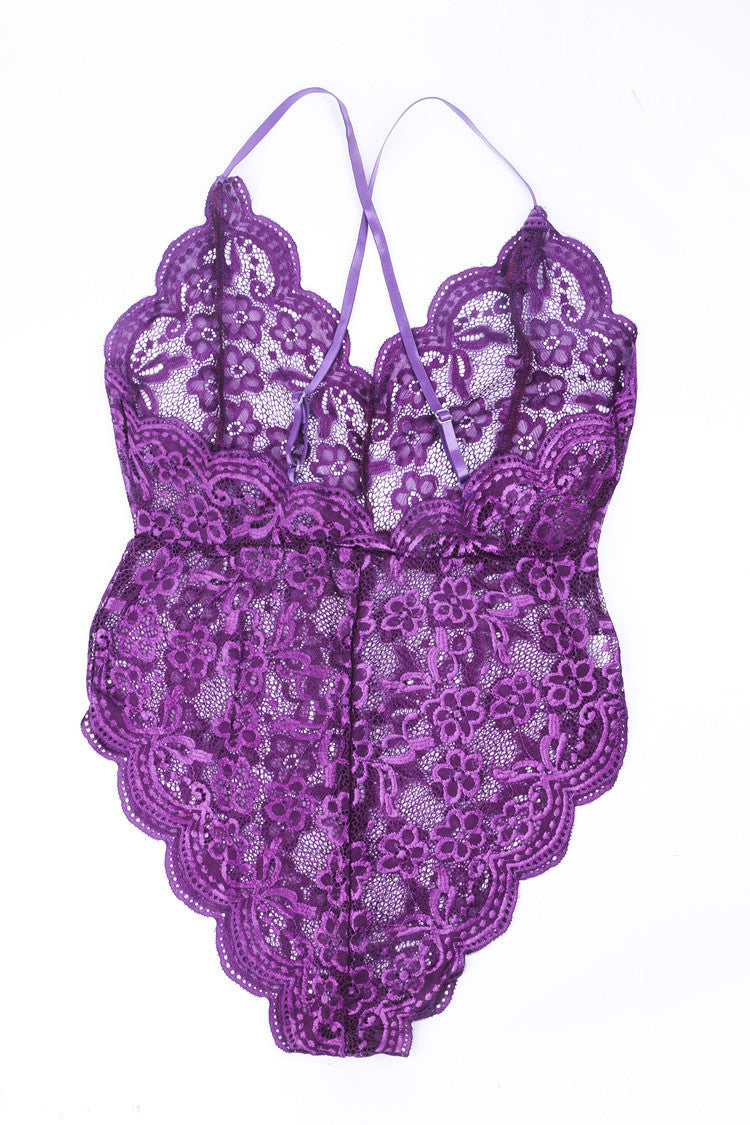 亚马逊欧美性感大码情趣内衣吊带多色跨境深V透明蕾丝连体内