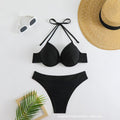 外单泳衣2024纯色性感bikini女士分体泳衣带钢托聚拢沙滩比基尼