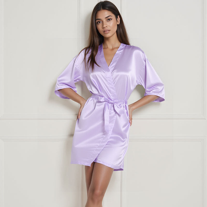 亚马逊跨境欧美女士缎面家居服睡袍浴袍夏季薄款性感短款开衫袍