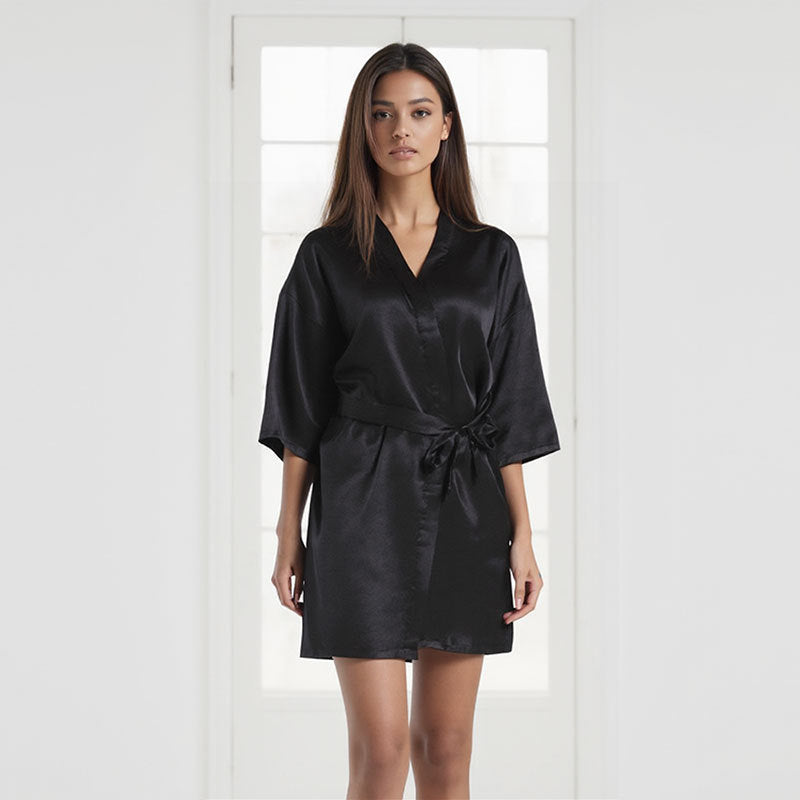 亚马逊跨境欧美女士缎面家居服睡袍浴袍夏季薄款性感短款开衫袍