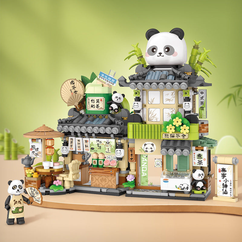 Mini Street Scene Building Blocks Set – Panda Architecture Model, Compatible with Small Bricks, DIY Educational Toy for Kids