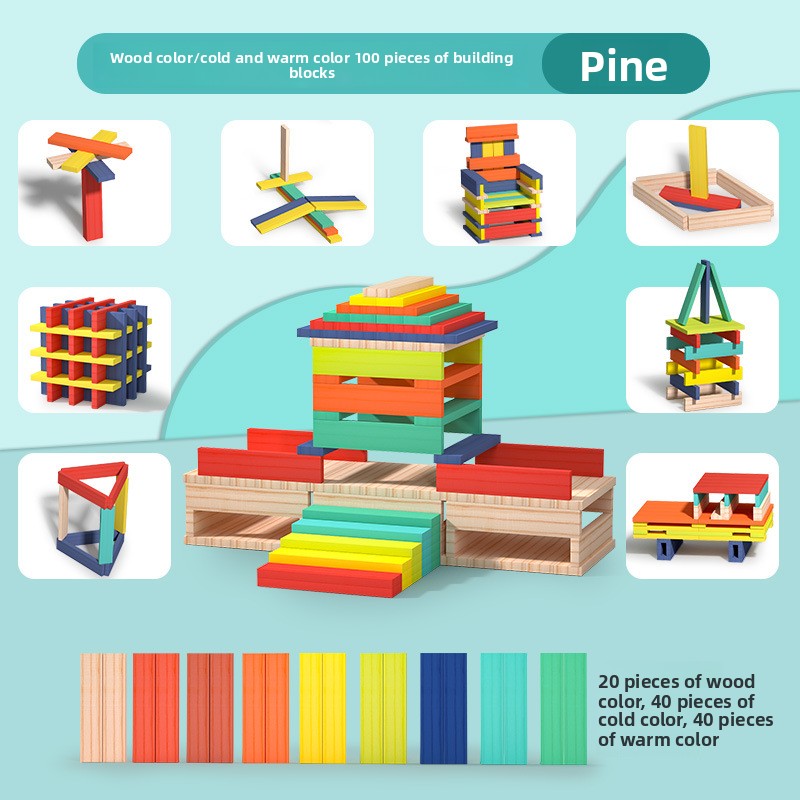 DANNIQITE Archimedes Wooden Blocks – Montessori DIY-Free Building Set for Kids, Colorful Pine Wood Educational Toy (100–200 Pieces)