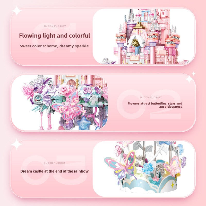 Princess Castle Building Blocks Set with LED Lights – Creative Flower Castle Model Kit for Girls, DIY Construction Toy Gift