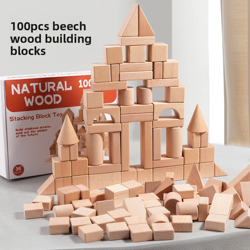 Wooden Building Blocks Set for Kids – Natural Large Blocks, Montessori Educational Construction Toy for Toddlers