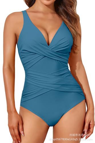 2026欧式女款欧美女式连体式修身连体泳衣聚拢复古褶皱