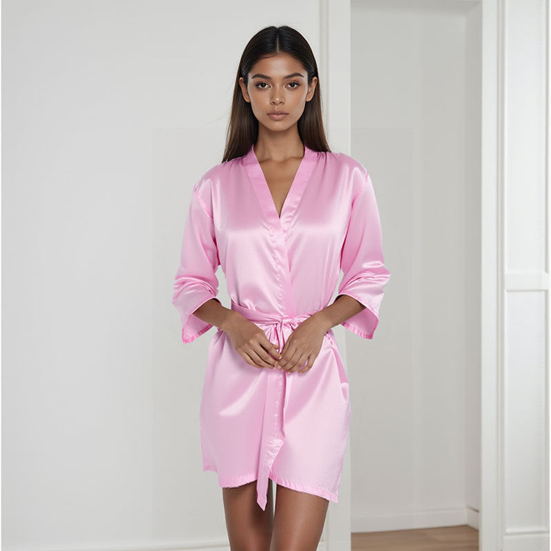 亚马逊跨境欧美女士缎面家居服睡袍浴袍夏季薄款性感短款开衫袍