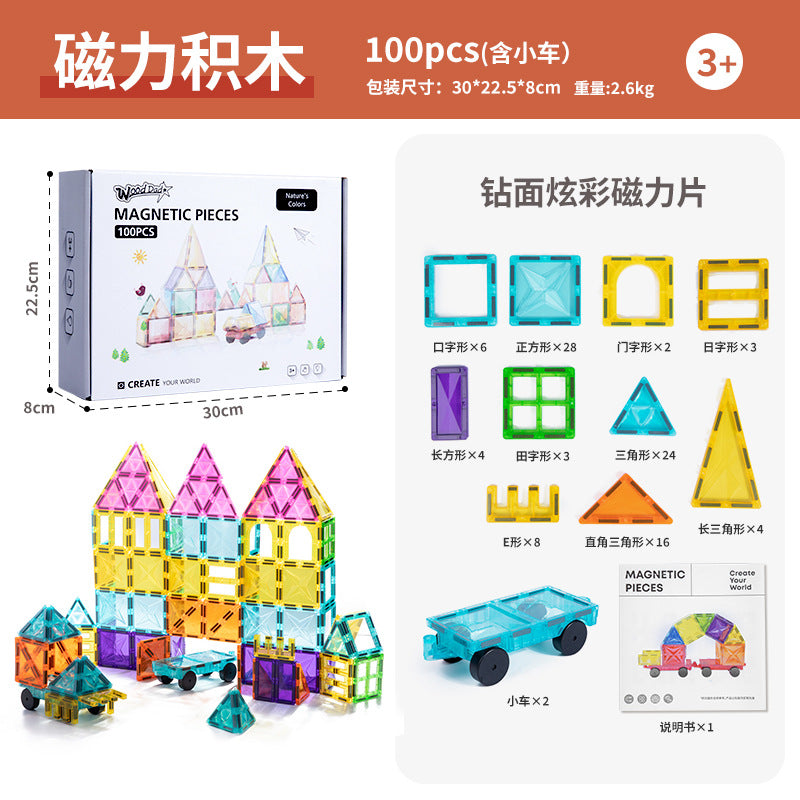 Magnetic Tiles Building Blocks Set for Kids – Creative DIY Construction Toy with Ferris Wheel & Car, Educational STEM Magnet Toy for Boys & Girls (60–100 PCS)