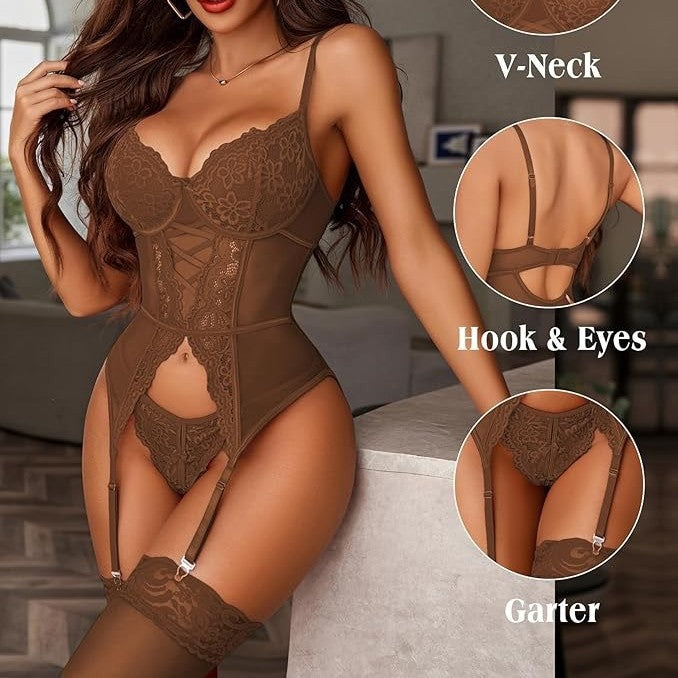 Sexy lingerie sets亚马逊跨境时尚新品蕾丝性感情趣内衣套装