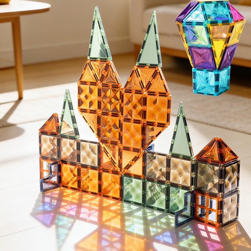 Magnetic Tiles Building Blocks Set for Kids – Creative DIY Construction Toy with Ferris Wheel & Car, Educational STEM Magnet Toy for Boys & Girls (60–100 PCS)