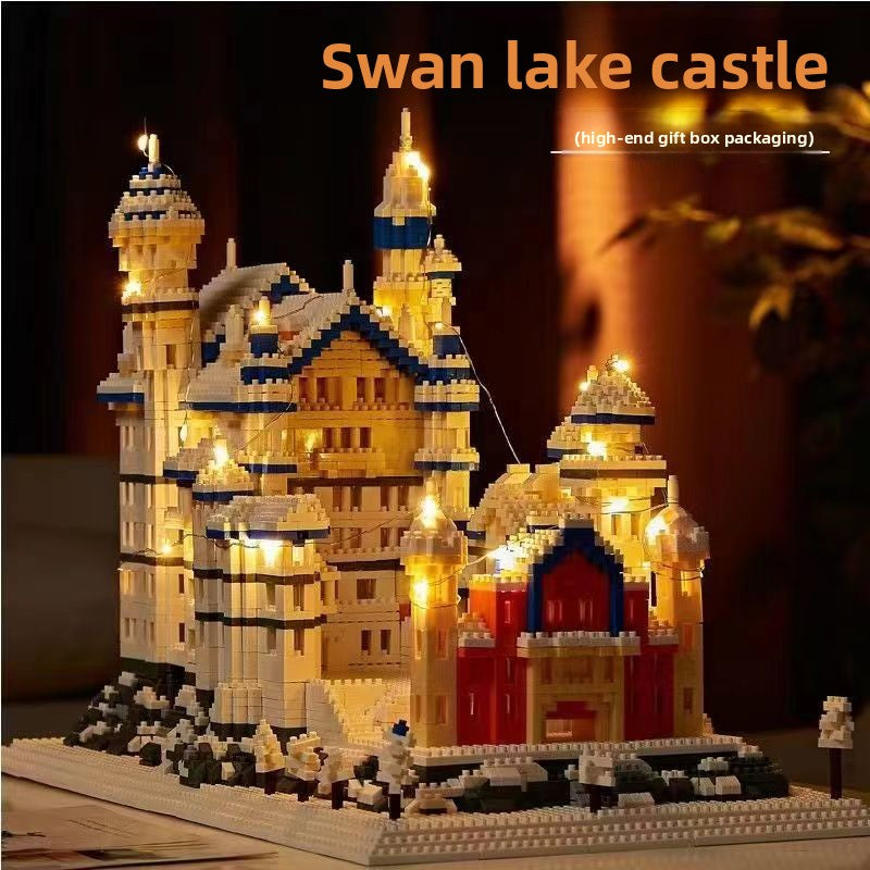 Giant Micro Diamond Building Blocks Swan Lake Castle Set – Luxury Snow Castle Model, DIY Architecture Kit with Lights, Gift for Teens & Adults (28K–53K PCS)