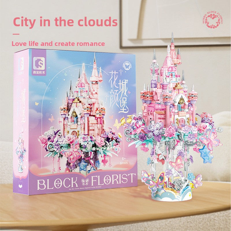 Princess Castle Building Blocks Set with LED Lights – Creative Flower Castle Model Kit for Girls, DIY Construction Toy Gift