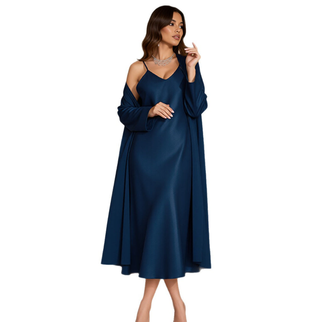 跨境女宽松长袍吊带睡裙浴袍家居服睡衣时尚睡袍套装