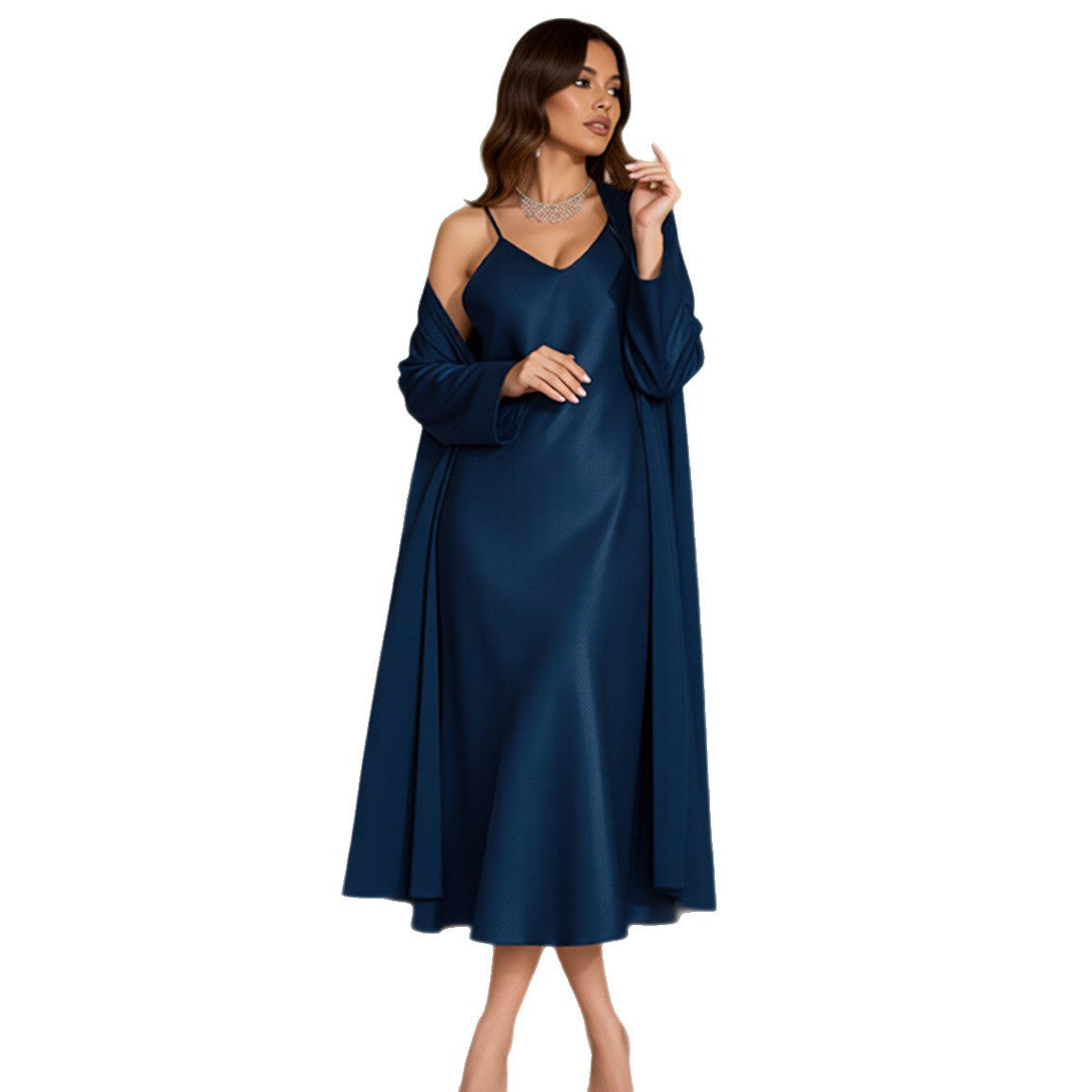 跨境女宽松长袍吊带睡裙浴袍家居服睡衣时尚睡袍套装