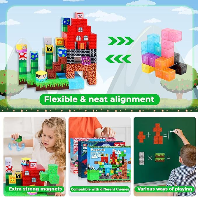 Magnetic Building Blocks Set for Kids – Creative Construction Toy, STEM Learning Magnet Tiles, Educational Puzzle Game for Boys & Girls, DIY Building World Kit