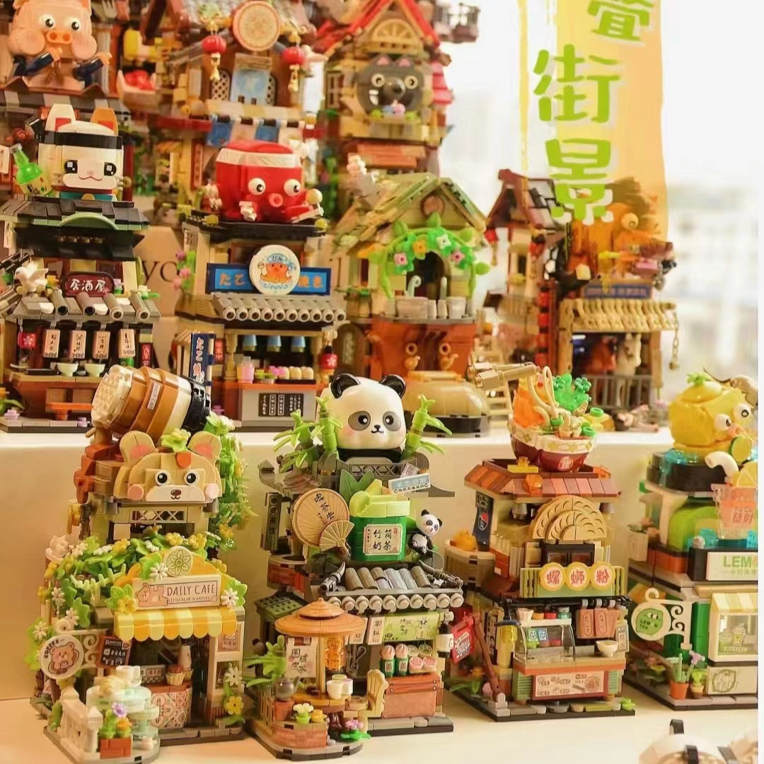Mini Street Scene Building Blocks Set – Panda Architecture Model, Compatible with Small Bricks, DIY Educational Toy for Kids