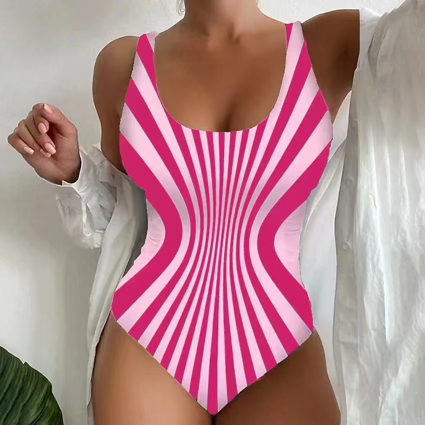 泳衣女款2026夏季新款爆款欧美性感吊带连体条纹泳装速干