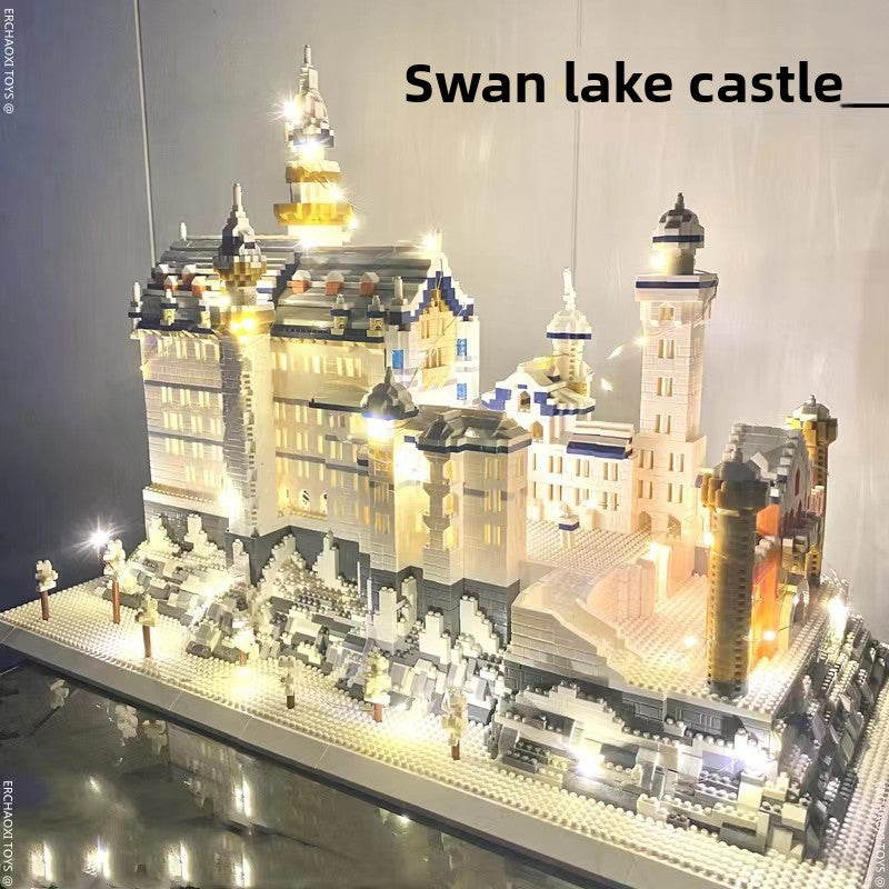 Giant Micro Diamond Building Blocks Swan Lake Castle Set – Luxury Snow Castle Model, DIY Architecture Kit with Lights, Gift for Teens & Adults (28K–53K PCS)