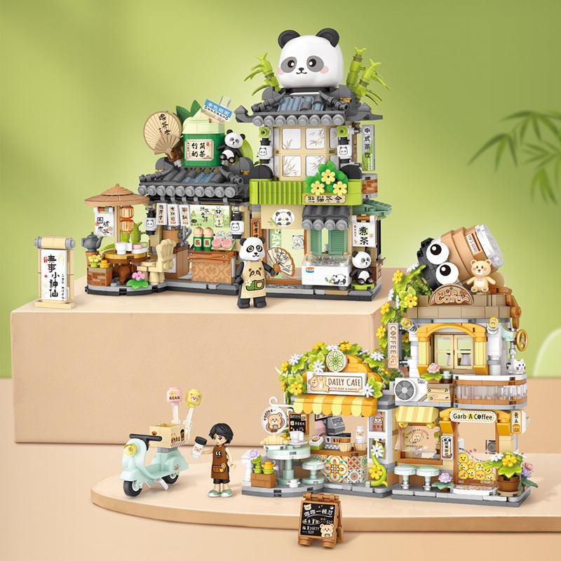Mini Street Scene Building Blocks Set – Panda Architecture Model, Compatible with Small Bricks, DIY Educational Toy for Kids