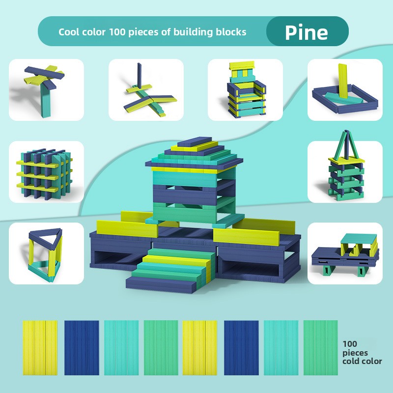 DANNIQITE Archimedes Wooden Blocks – Montessori DIY-Free Building Set for Kids, Colorful Pine Wood Educational Toy (100–200 Pieces)