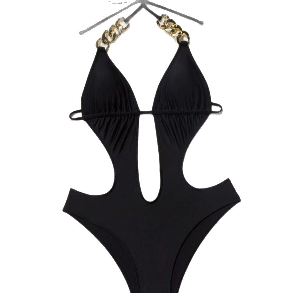 2026新款欧美泳衣女连体镂空泳装露背绑带泳装比基尼bikini跨境