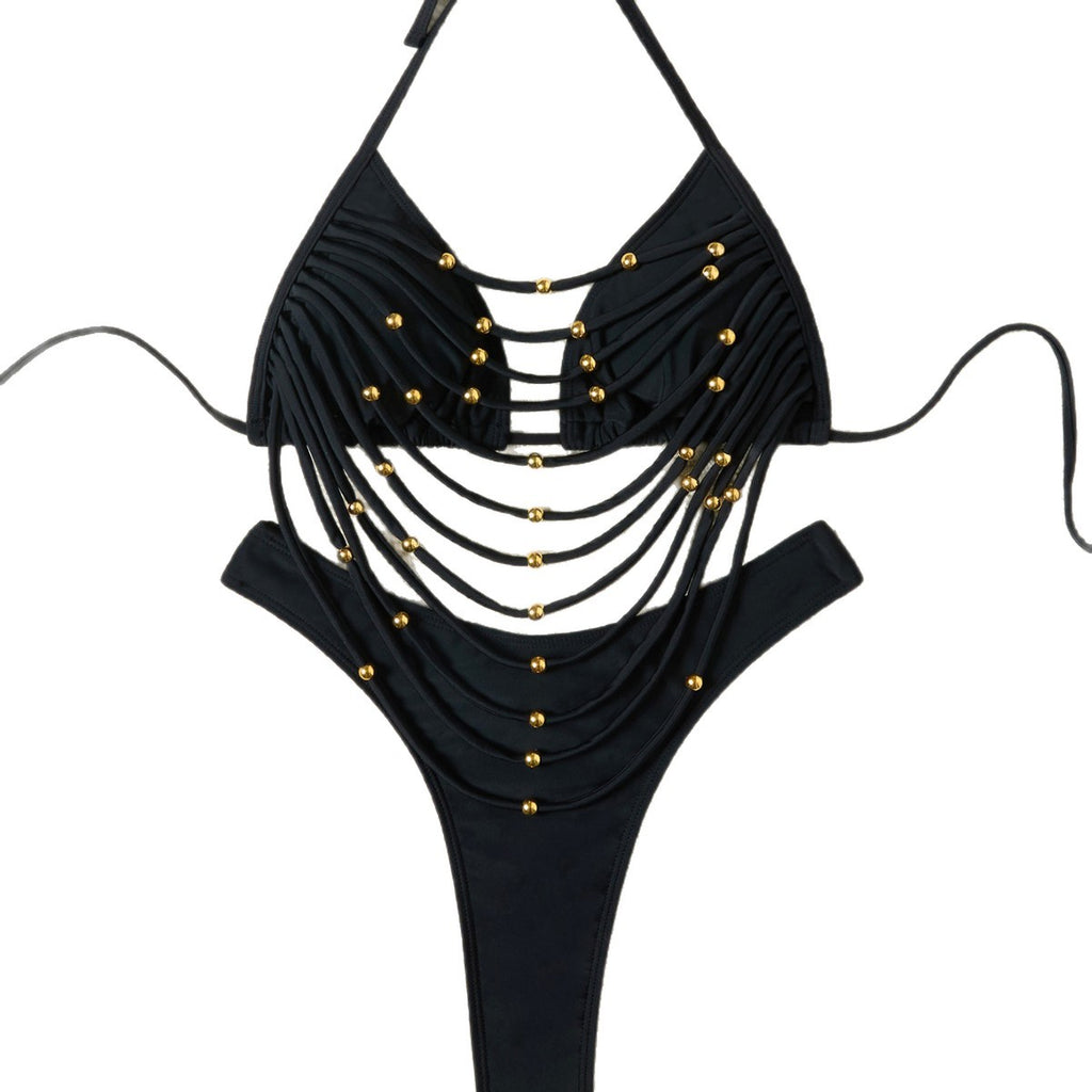 欧美分体泳衣女批发纯色性感镂空泳装跨境外贸新款比基尼泳衣