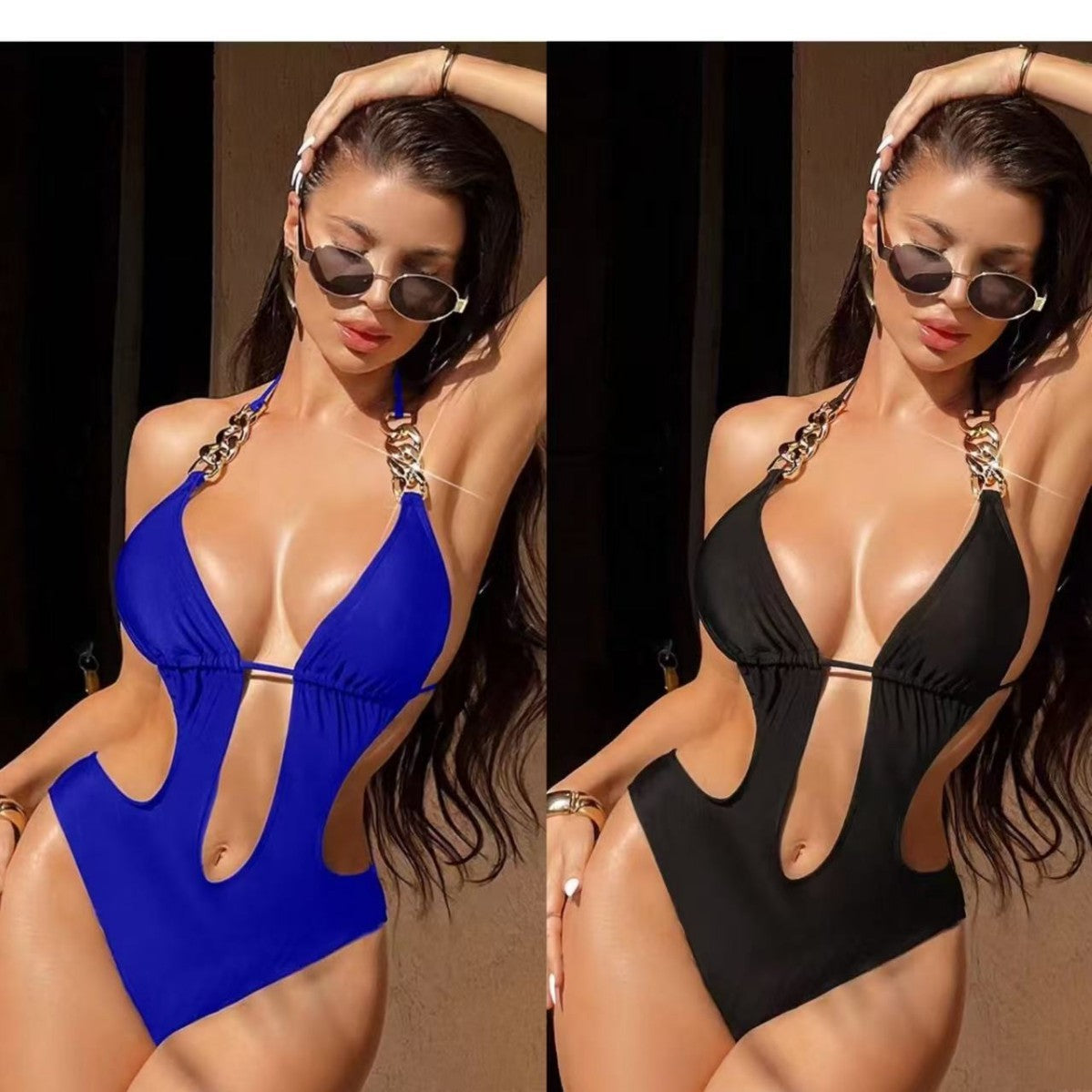 2026新款欧美泳衣女连体镂空泳装露背绑带泳装比基尼bikini跨境