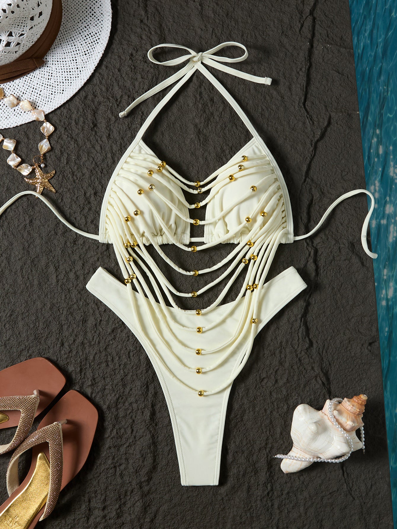 欧美分体泳衣女批发纯色性感镂空泳装跨境外贸新款比基尼泳衣