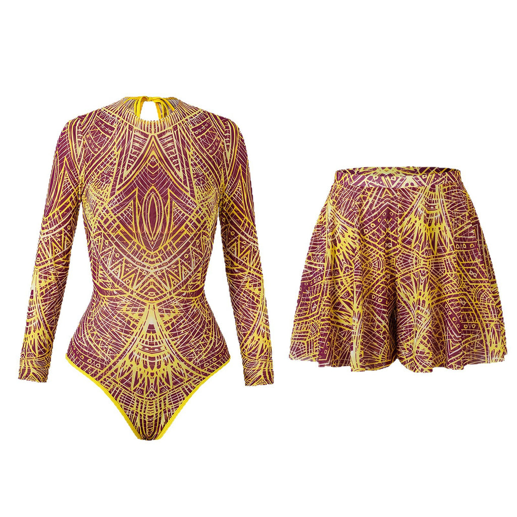 2025智能防晒泳衣女跨境欧美长袖网纱跨境连体泳装俄罗斯泳裤短裙