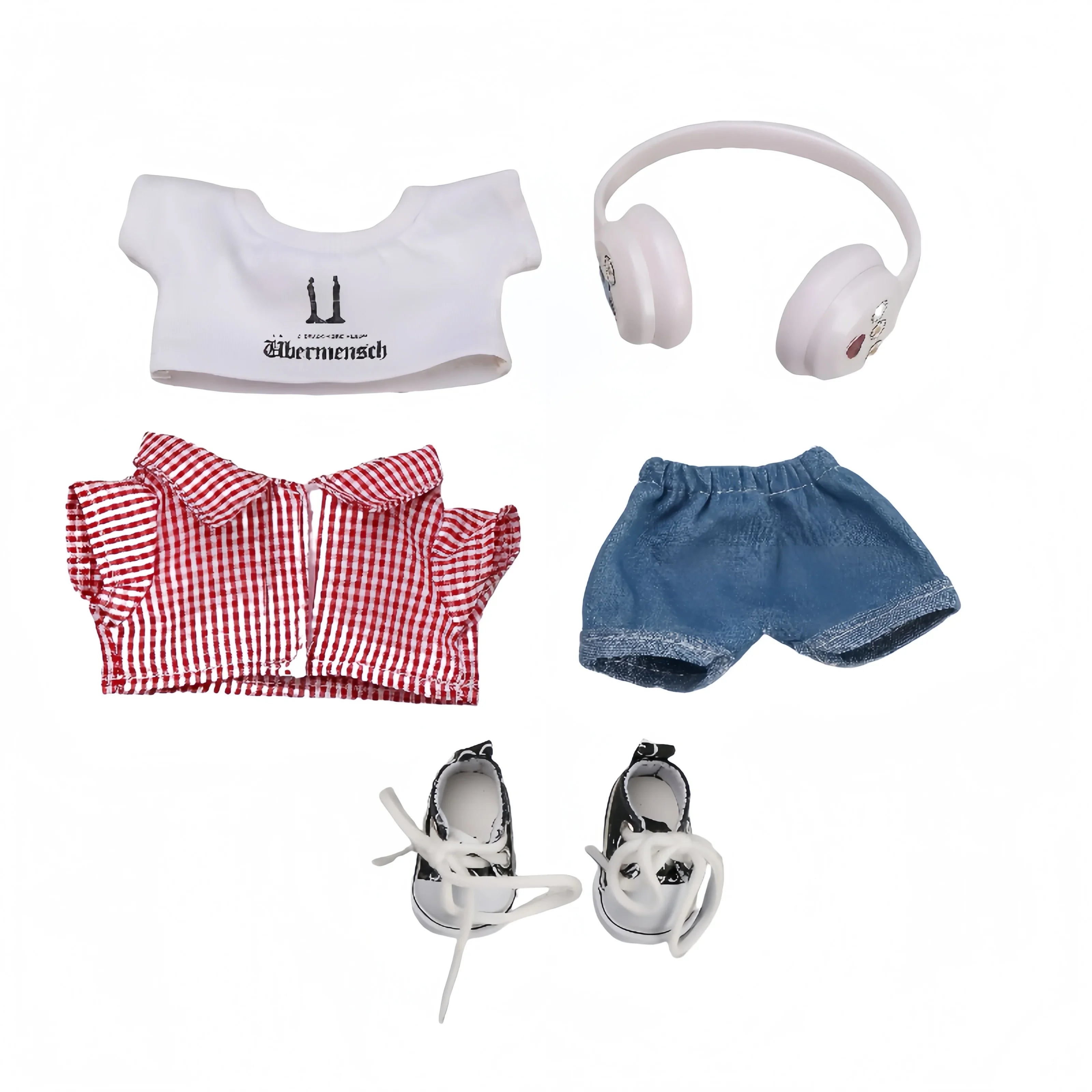 Pop Mart Labubu 1/2/3 Gen Doll Clothes GD Style White Headphones 5-Piece Streetwear Set (Clothes Only) - INNZEA OFFICIAL
