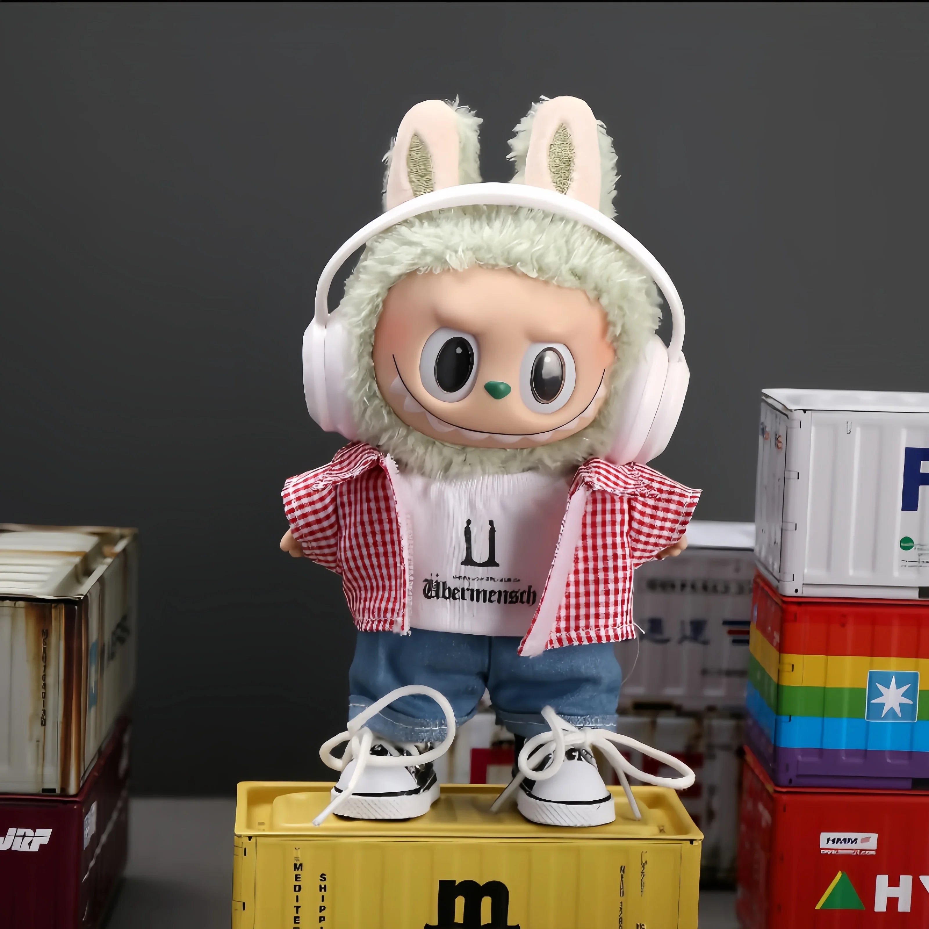 Pop Mart Labubu 1/2/3 Gen Doll Clothes GD Style White Headphones 5-Piece Streetwear Set (Clothes Only) - INNZEA OFFICIAL