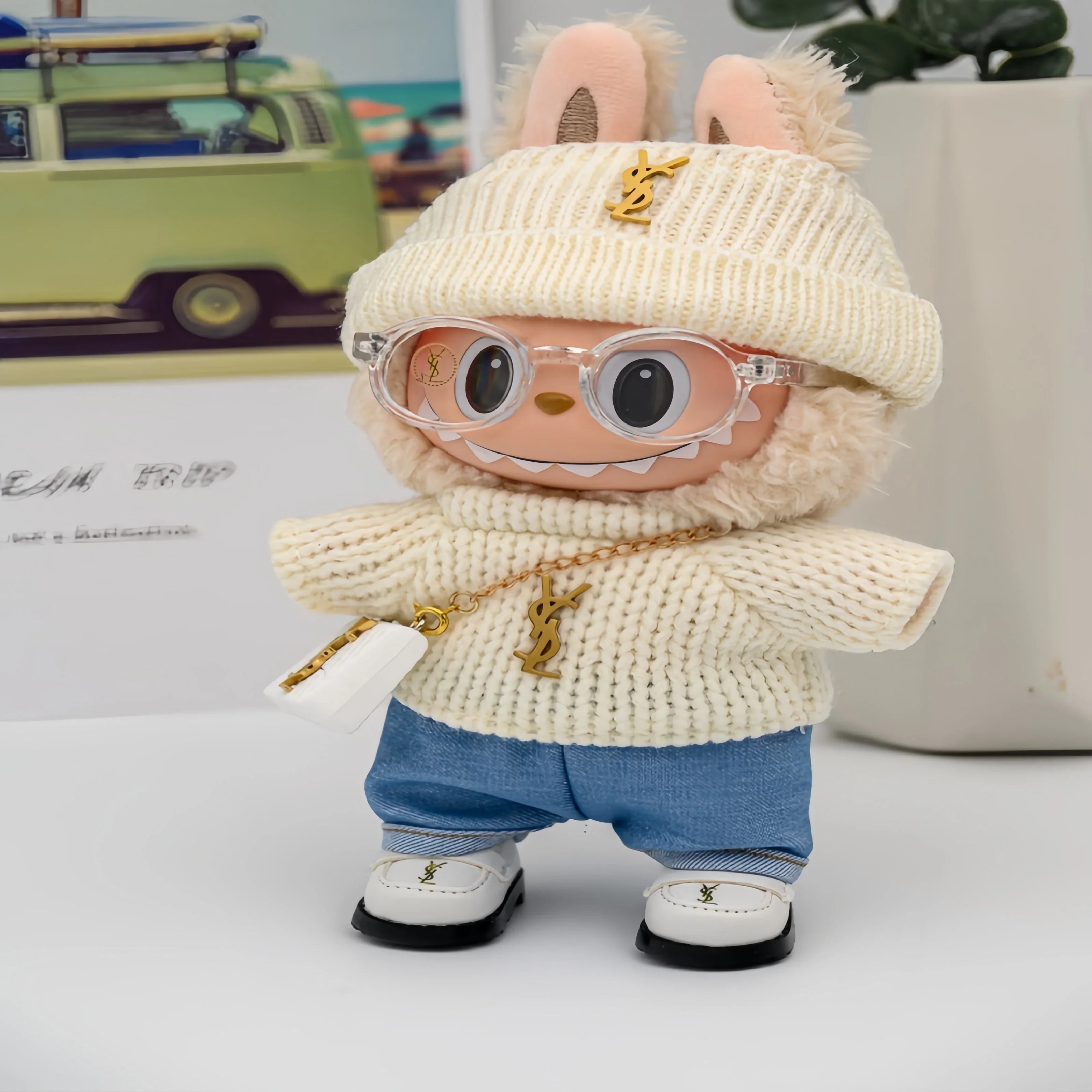 Pop Mart 17cm Labubu Doll Clothes – Chic YSL-Inspired Designer Outfit 6-Piece Set – Fits Gen 1/2/3 (Clothes Only, Doll Not Included)-12 - INNZEA OFFICIAL