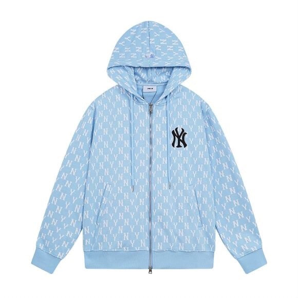 MLB Official Monogram Zip-Up Hoodie – Unisex Retro Streetwear Sweatshirt