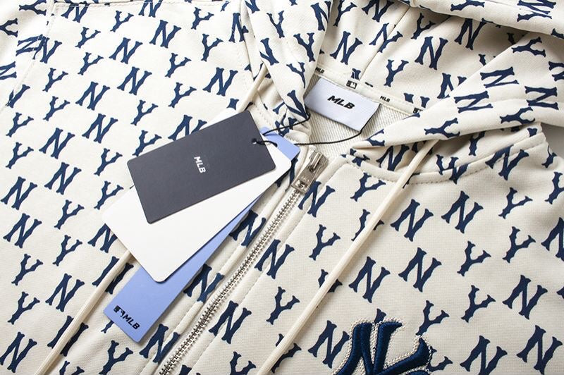 MLB Official Monogram Zip-Up Hoodie – Unisex Retro Streetwear Sweatshirt