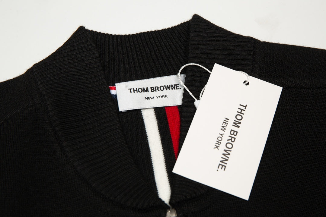 Thom Browne Baseball Zip-Up Cardigan – Classic Striped Knit Sweater