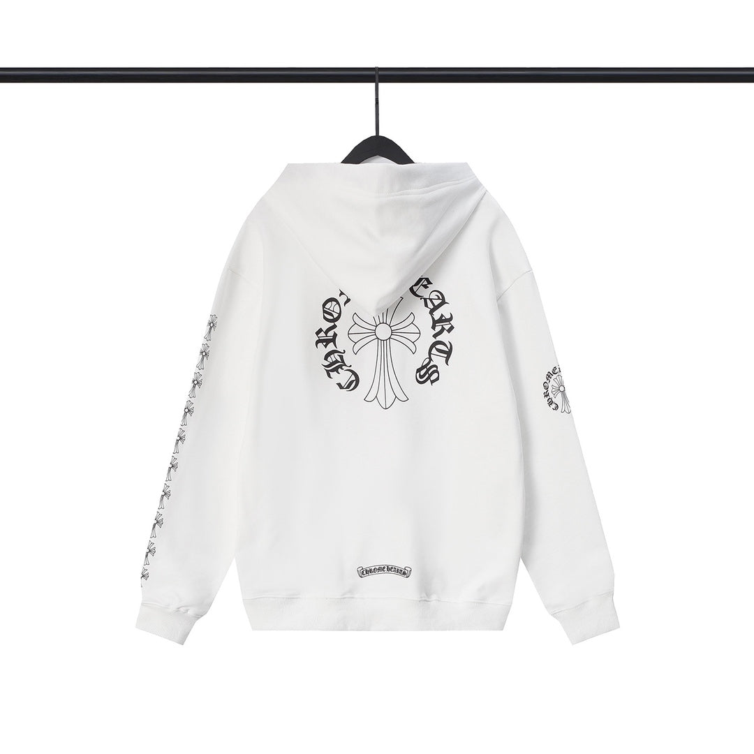 Chrome Hearts 8505 Zip-Up Hoodie & Sweatpants Set – Unisex Oversized Black & White Tracksuit