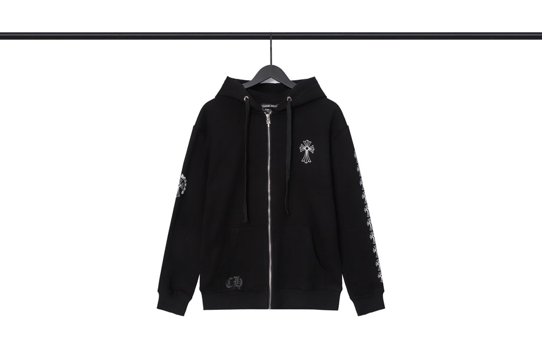Chrome Hearts 8505 Zip-Up Hoodie & Sweatpants Set – Unisex Oversized Black & White Tracksuit