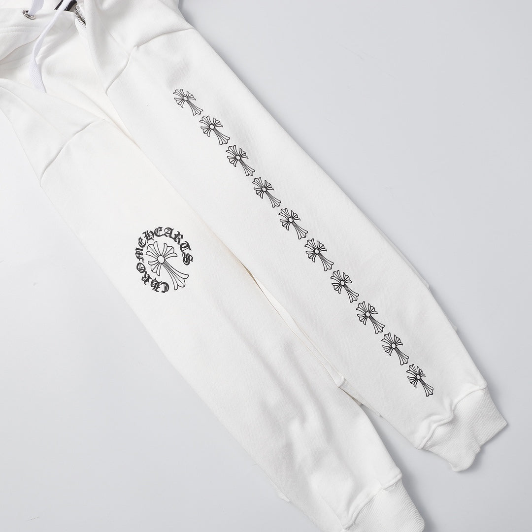 Chrome Hearts 8505 Zip-Up Hoodie & Sweatpants Set – Unisex Oversized Black & White Tracksuit