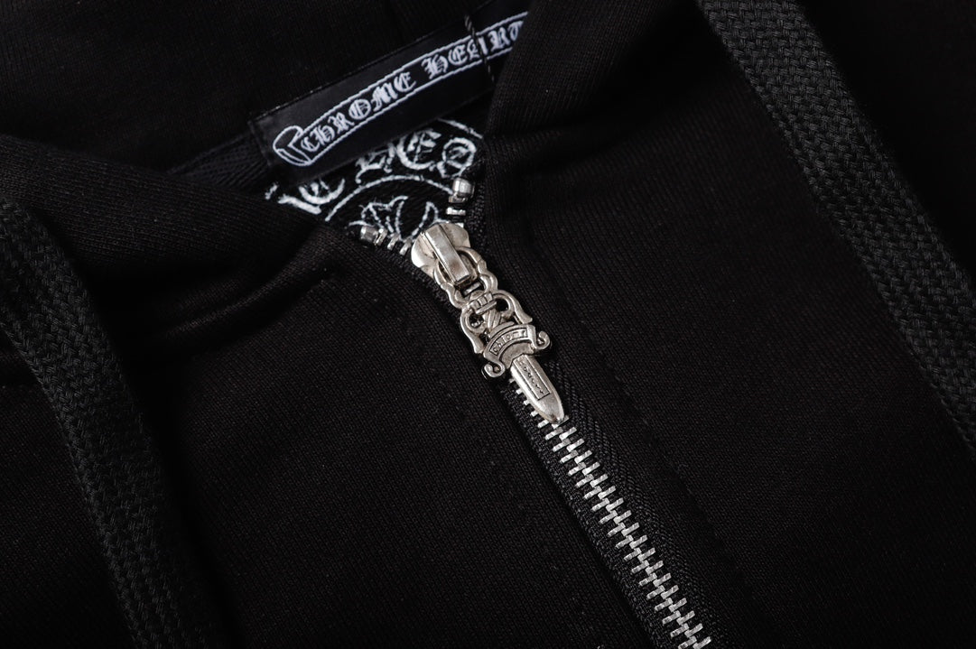 Chrome Hearts 8505 Zip-Up Hoodie & Sweatpants Set – Unisex Oversized Black & White Tracksuit
